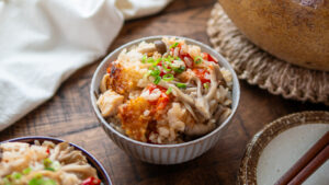 ささみときのこのトマト炊き込みご飯